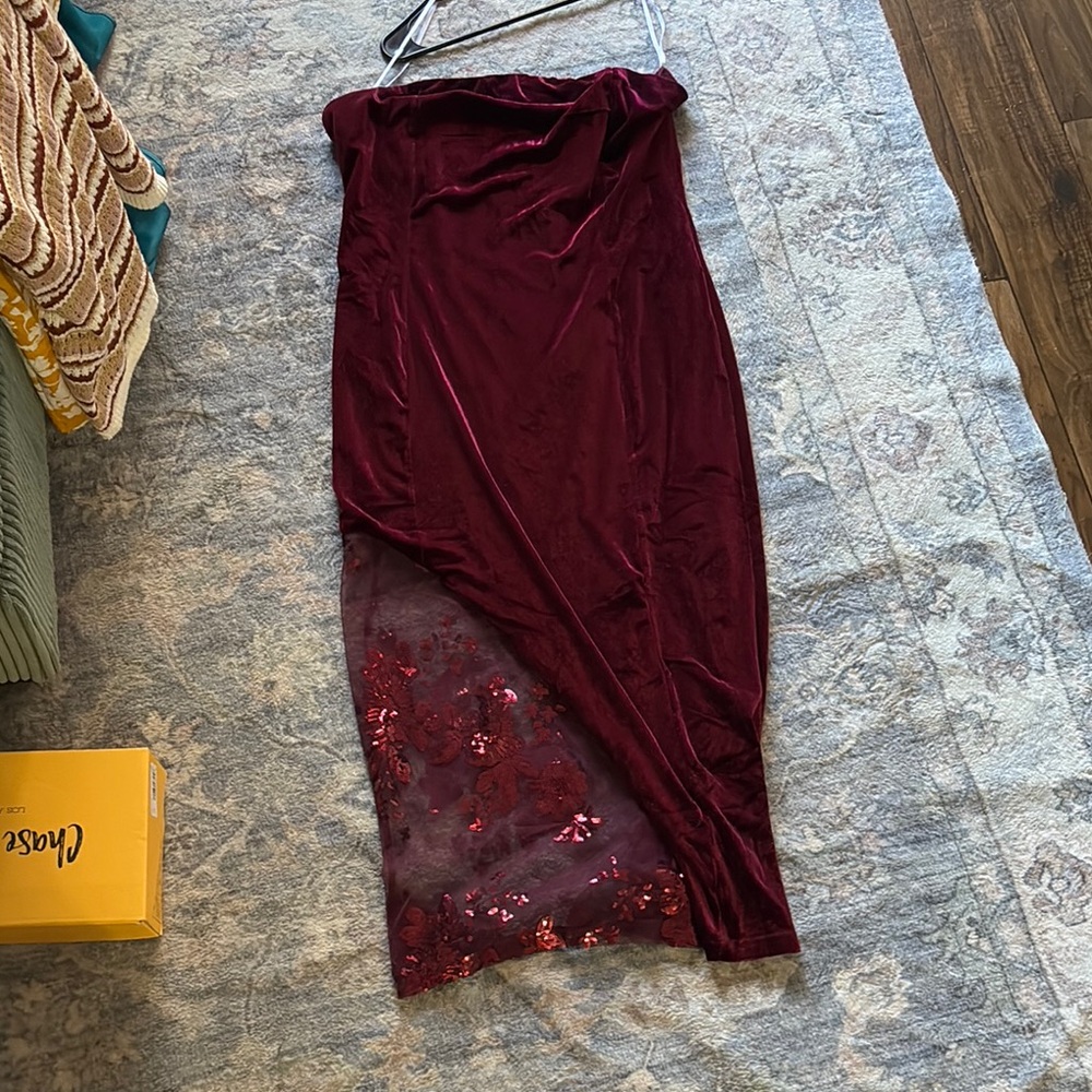 Lulu's Red Strapless Asymmetrical Pencil Dress